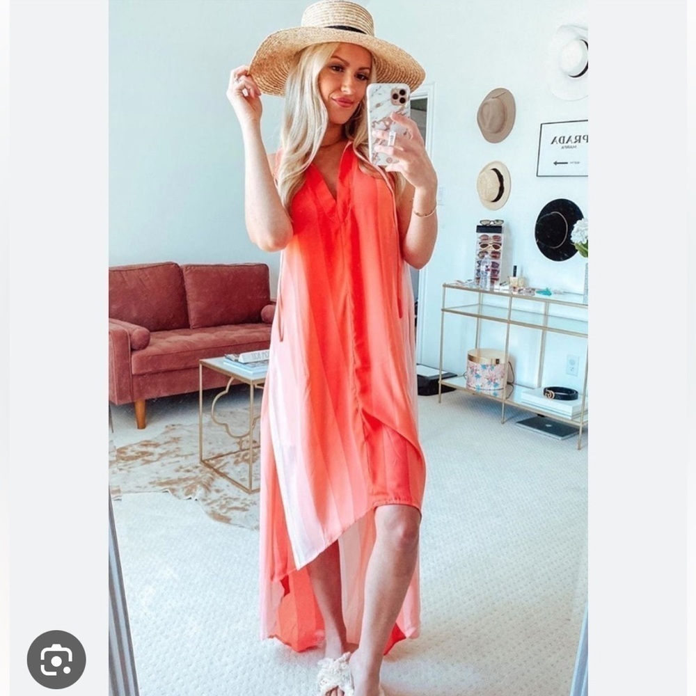 Buddy Love Peach and Coral Striped Hi Low Maxi Dress